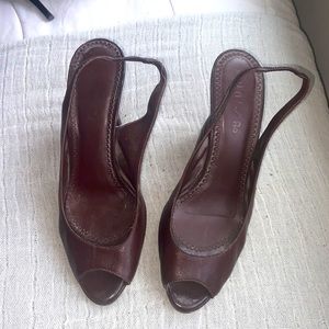 Lovely brown leather heeled sling back sandals